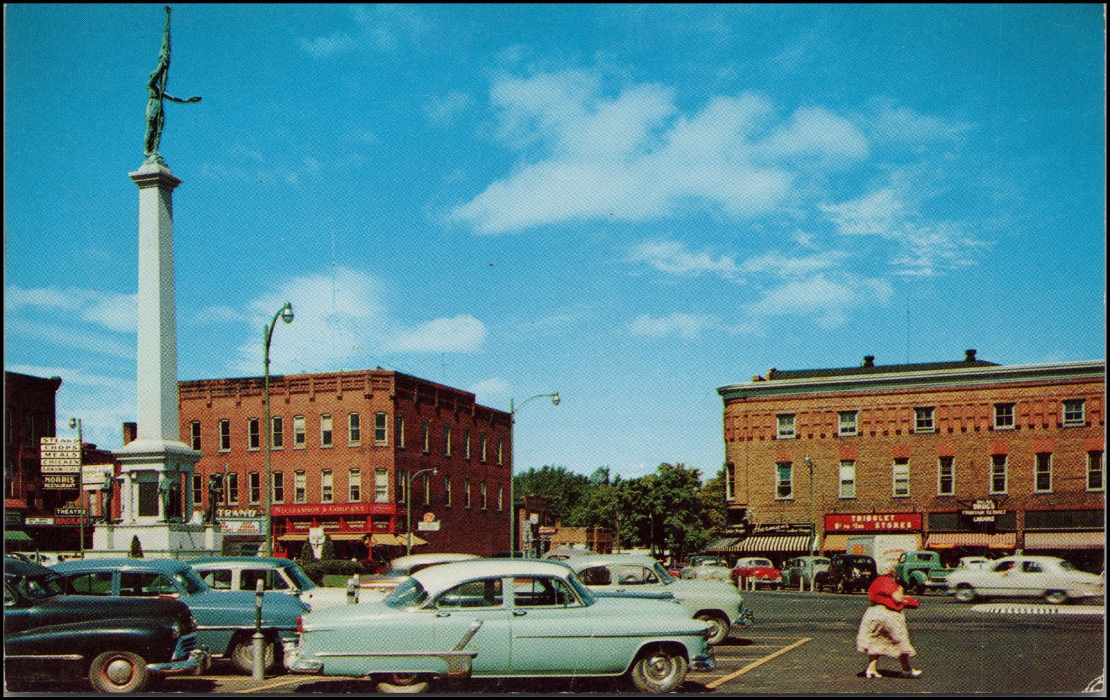 City Square, Angola, Indiana, 1940’s & 50’s Cars–Postcard Y929