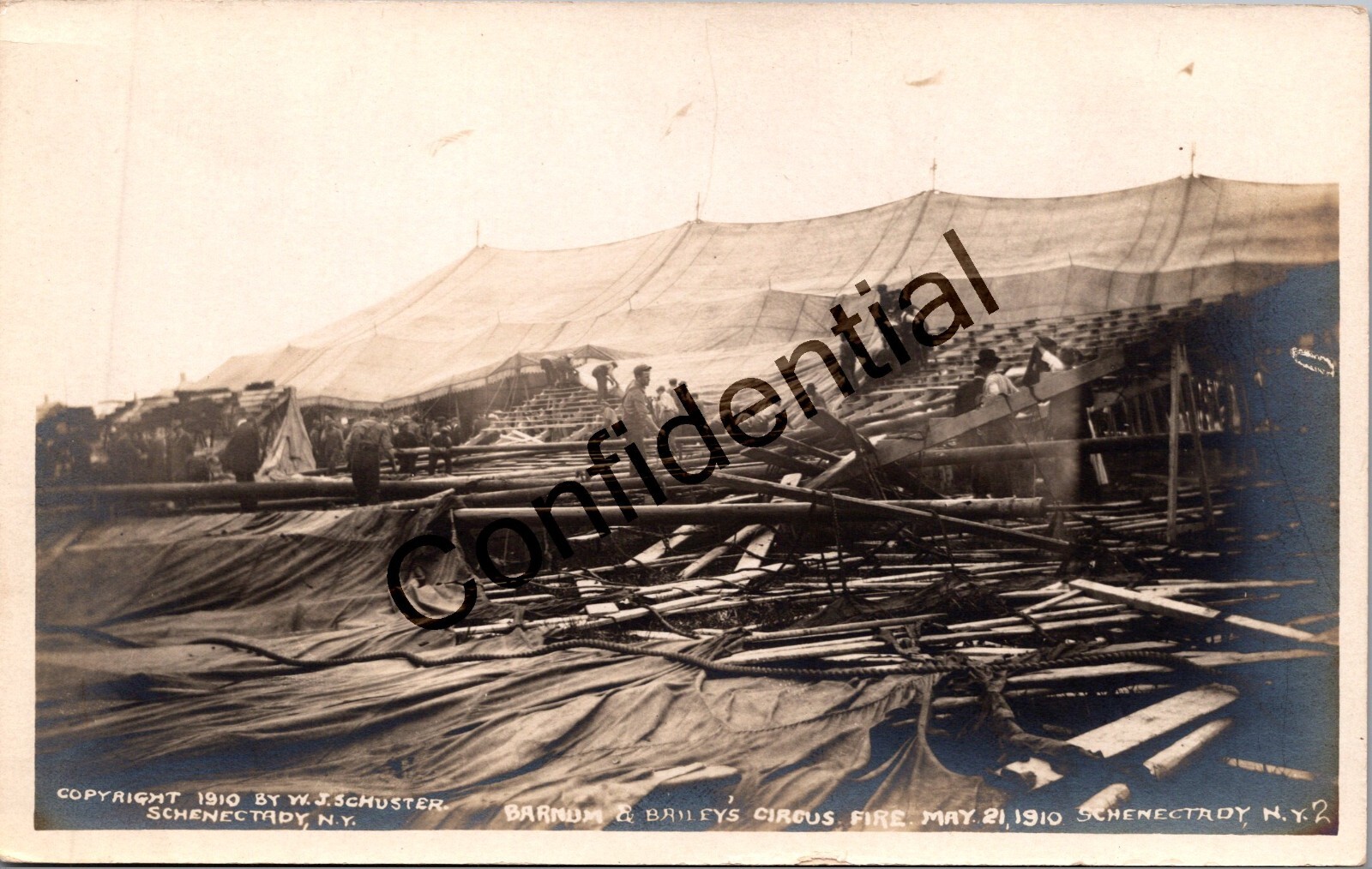 Real Photo 1910 Barnum Bailey Circus Fire Schenectady NY New York RP RPPC O54