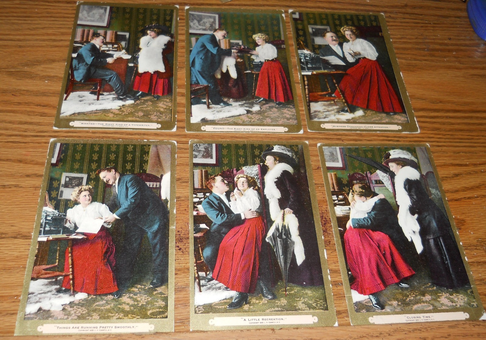 ~6~ Series Postcards. Secretary/Wife/Boss 1906 Playing Around U9