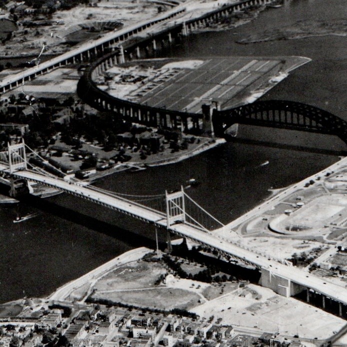 c1930s New York, NY RPPC Triboro Bridge Aerial View A Mainzer Hell Gate 1940 RPO