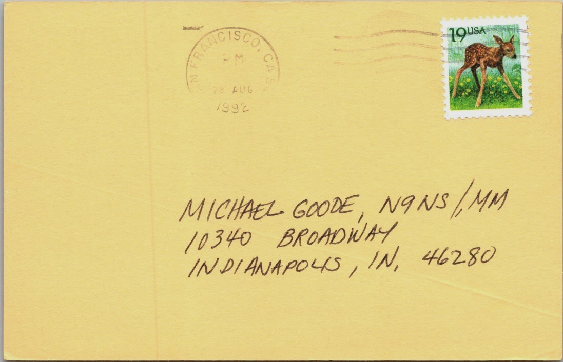 K6IQY Amateur Radio Ham, QSL Menlo Park California 1992 Postcard