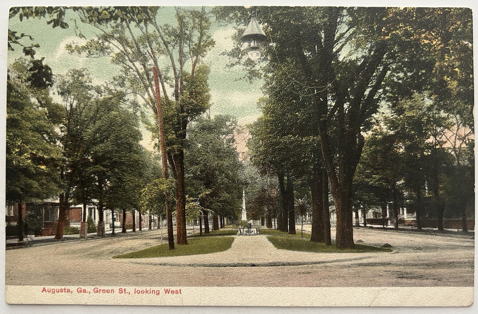 Vintage Postcard Augusta GA Green Street Looking West Avenue Trees PCK Series