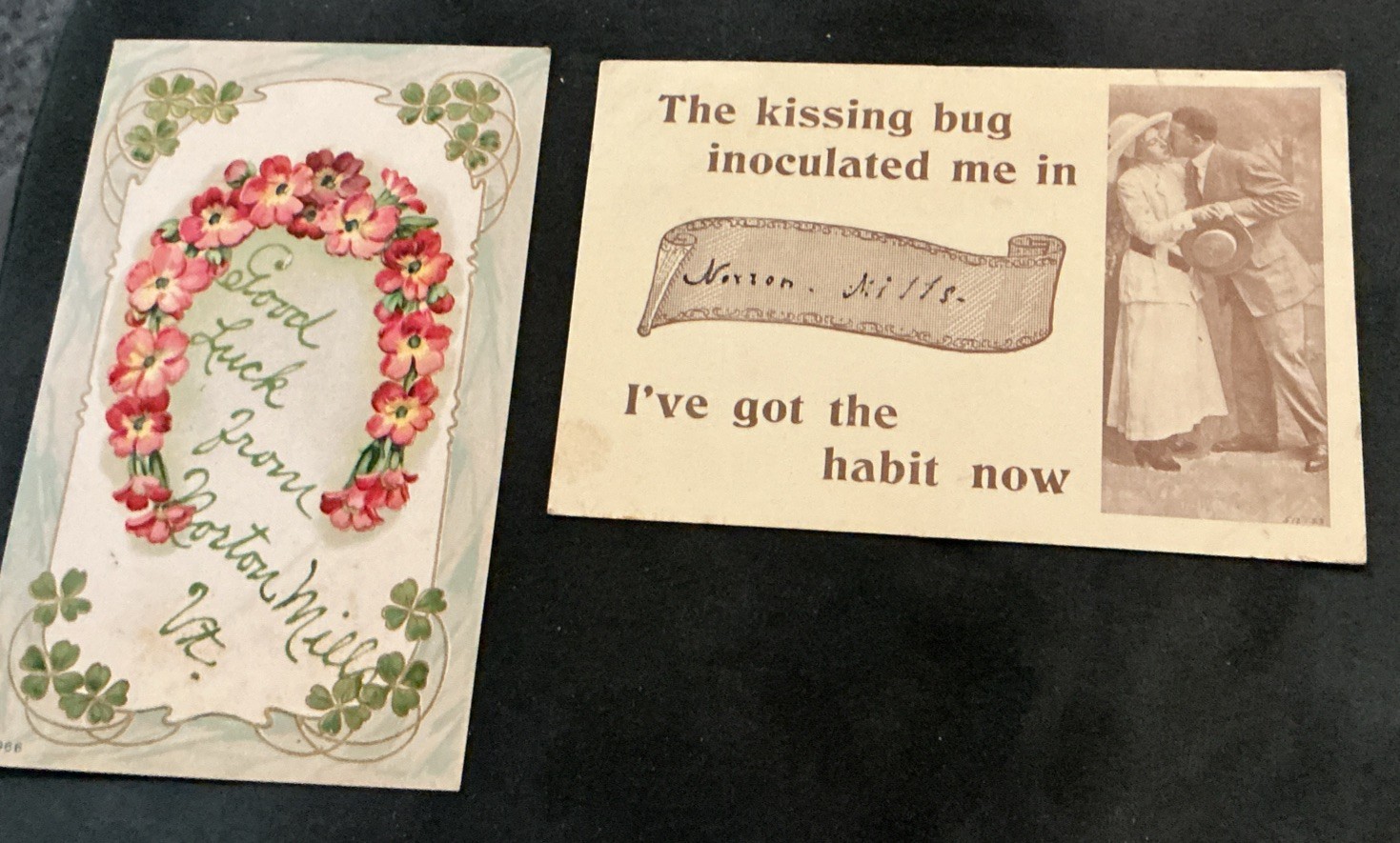 Lot Of 2 Norton Mills VT Postcards c1912 Greetings And Kissing Comic