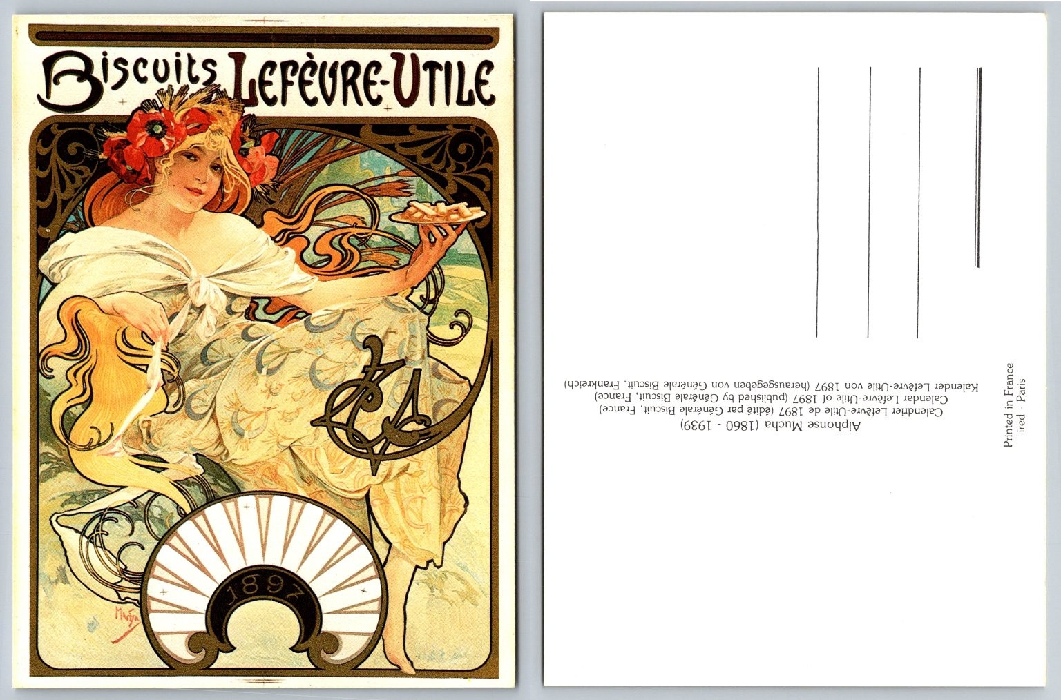 Alphonse Mucha Art Nouveau 1897 LU Biscuits Advertising Postcard France