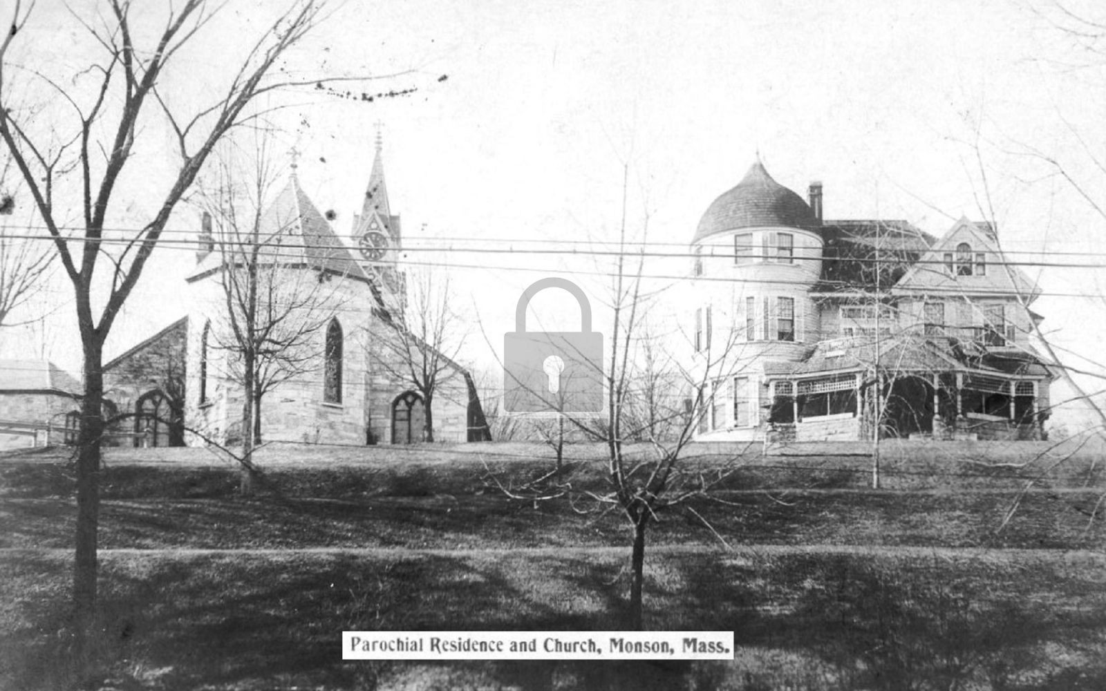 1907 Parochial Residence And Church Monson Massachusetts MA – Reprint