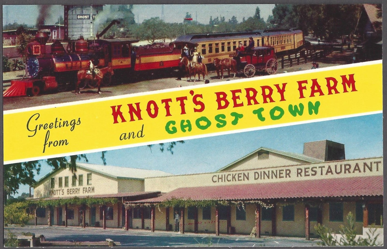 GREETINGS FROM KNOTTS BERRY FARM AND GHOST TOWN Postcard Buena Park California