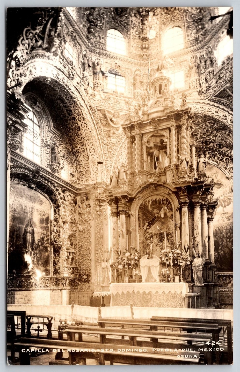 RPPC Capilla del Rosario Santo Domingo Puebla Mexico Vintage Postcard C432