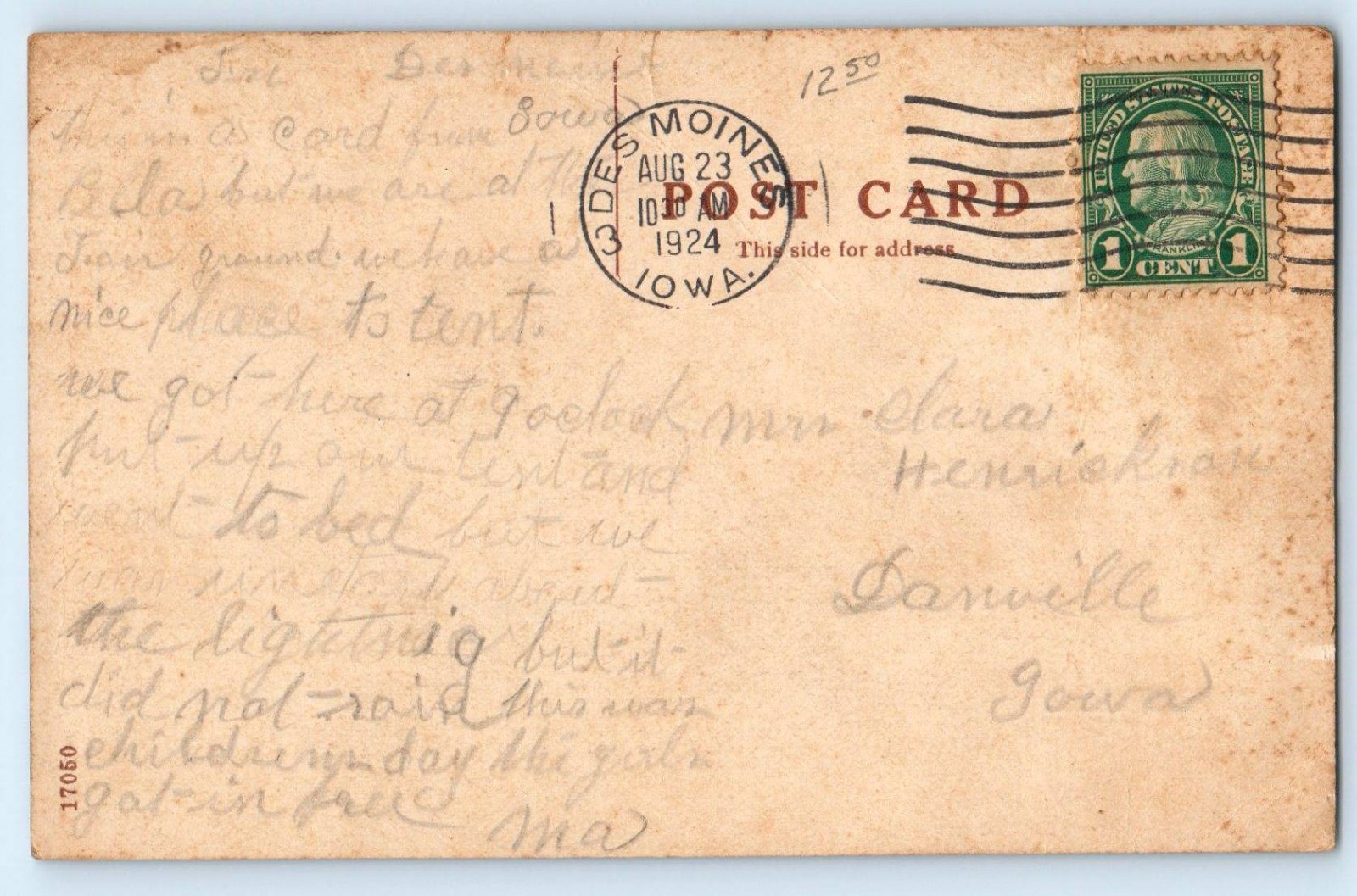 1924 Pella Iowa IA Postcard Jordan Hall C. U. I. Building Trees Field Posted