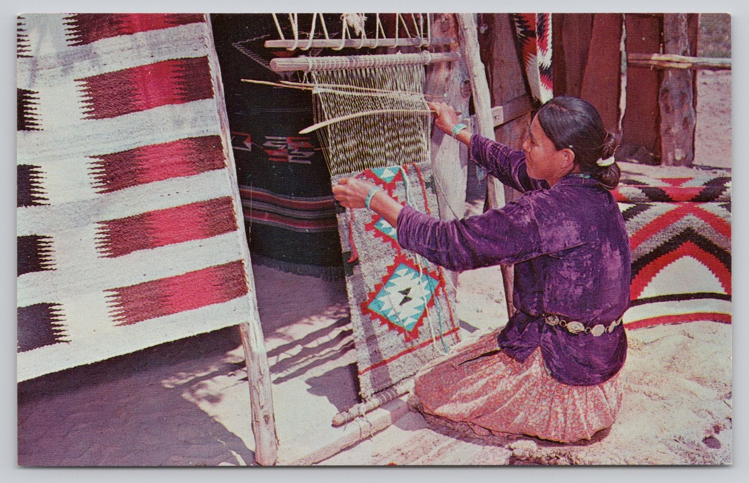 Vintage NAVAJO RUG WEAVER Postcard Petley Studios Dexter Press Arizona