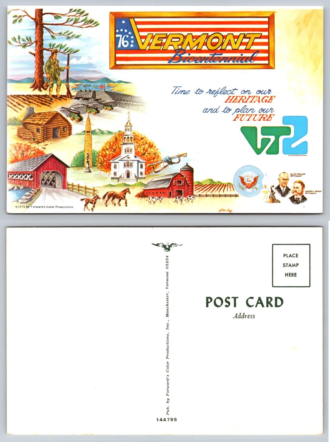 1975 Vermont Bicentennial Postcard 1776-1976 Coolidge Arthur Covered Bridge