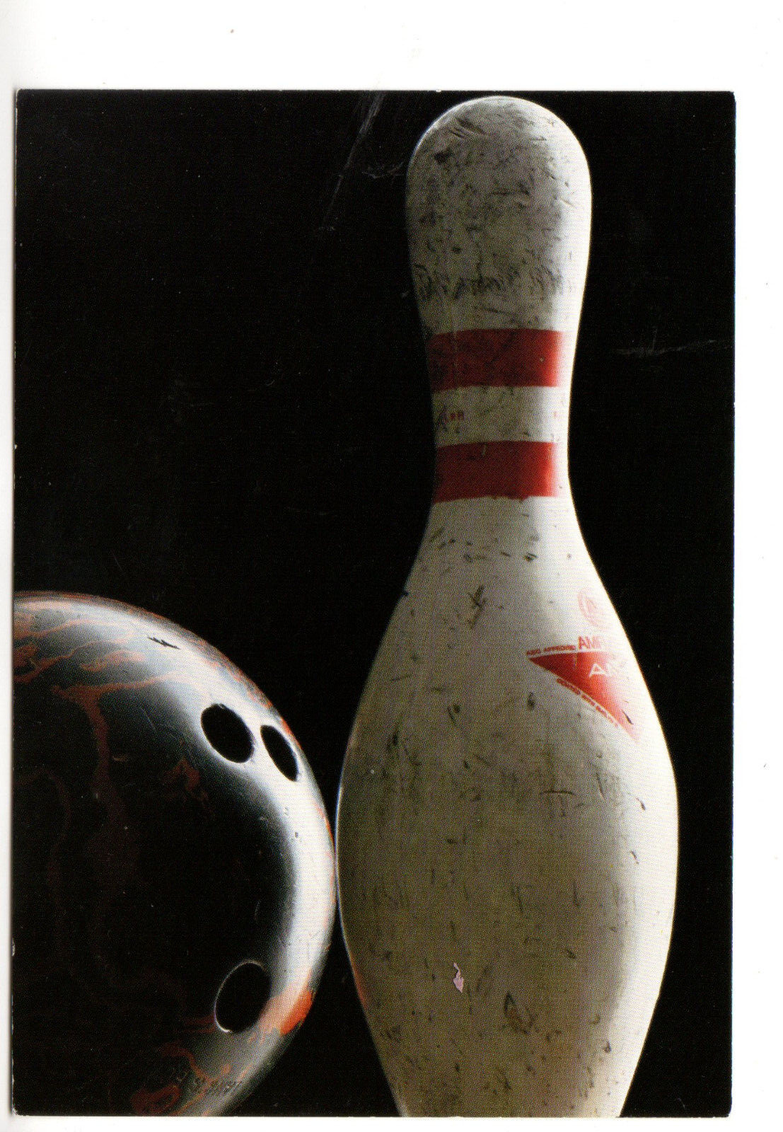 Postcard: Bowling ball and pin, printed in France; sports