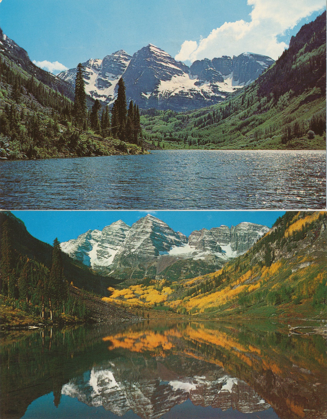 2 postcards CO Maroon Bells from Maroon Lake – Mountain views #100 , 115