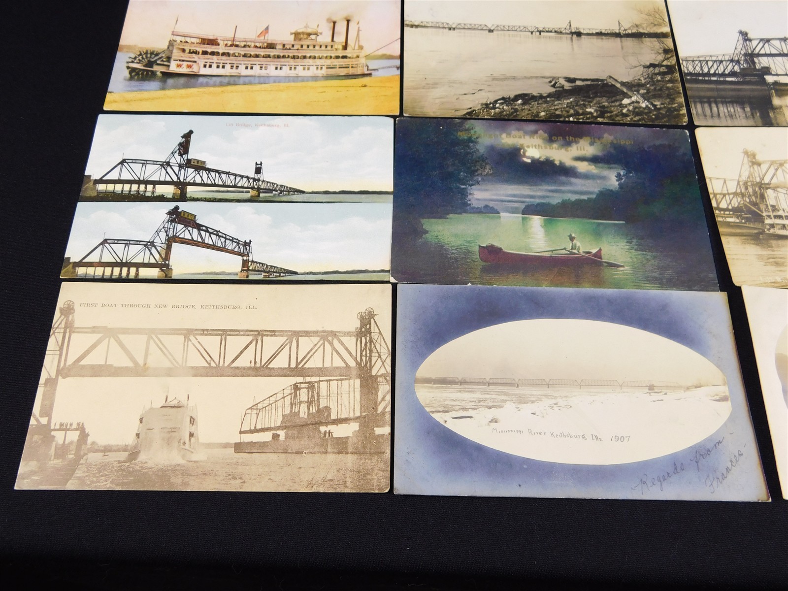16 1910 RPPC Steamboat Mississippi River Lift Span Bridge Keithsburg IL Postcard