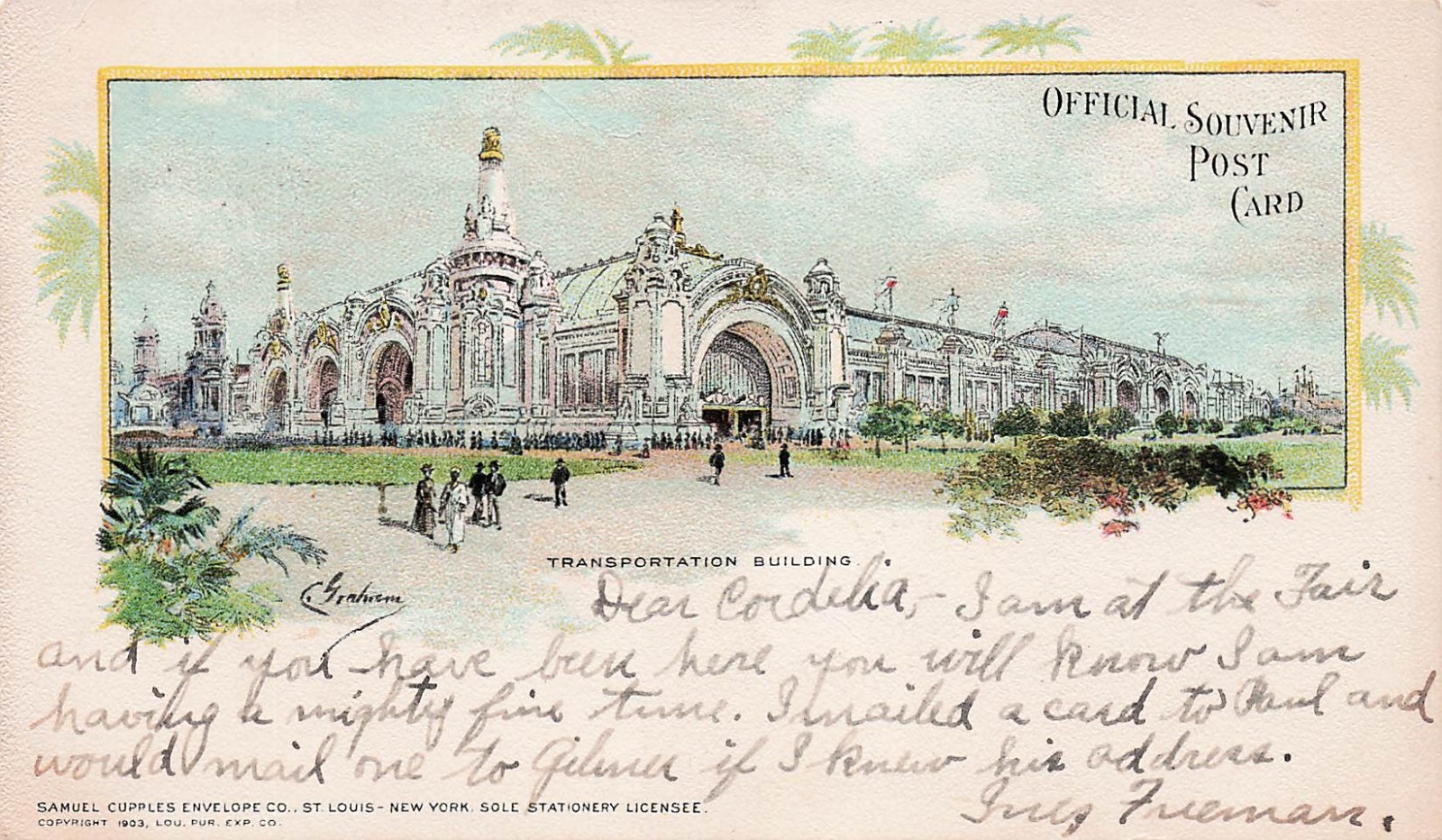 1904 St Louis Worlds Fair Expo Transportation Bldg Souvenir Vtg Postcard K2