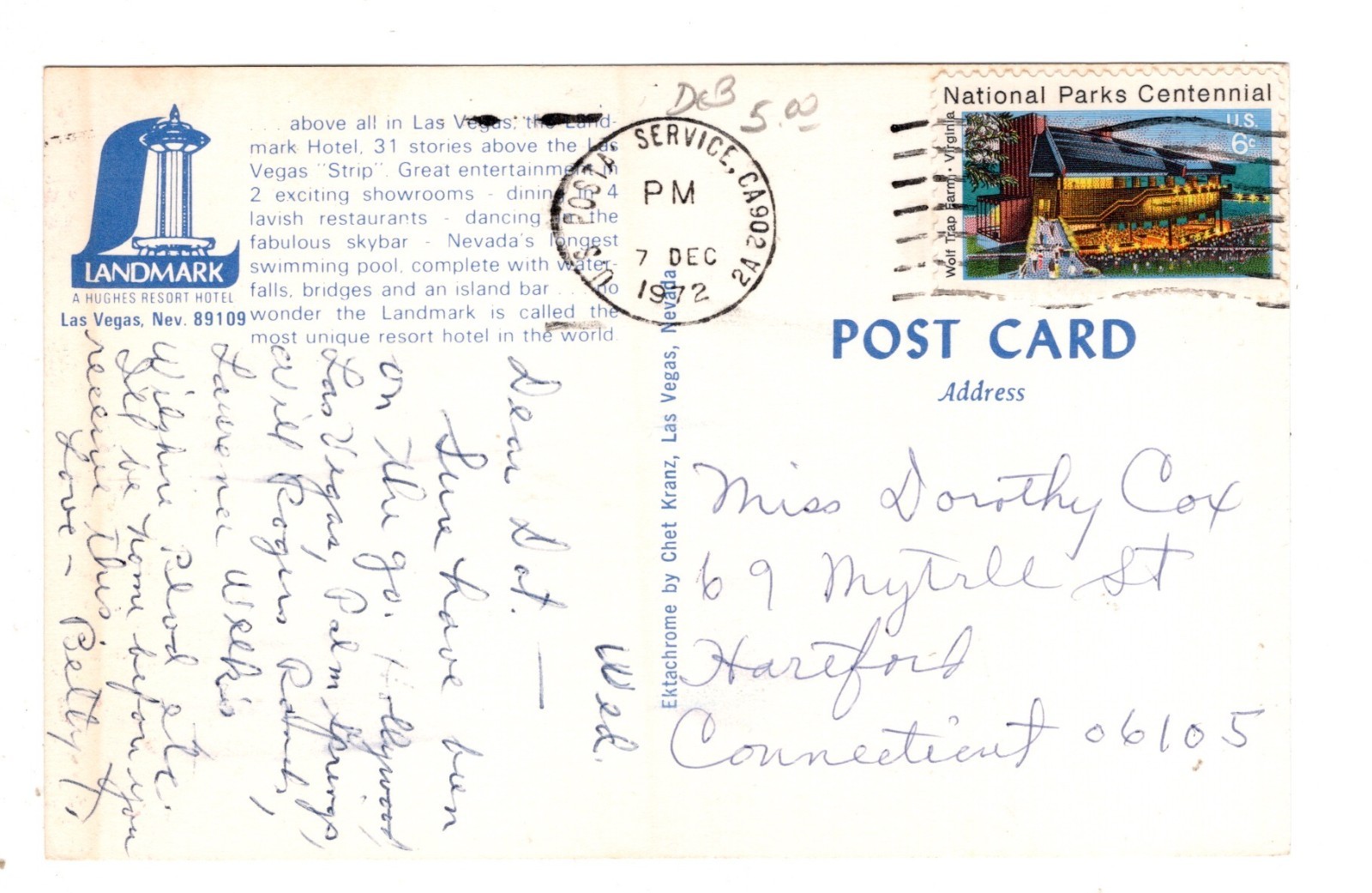 Landmark Hotel A Hughes Resort Hotel Las Vegas Nevada Postcard NV