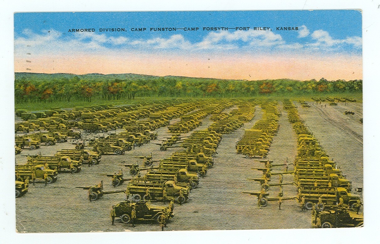 FORT RILEY,KANSAS-ARMORED DIV.-CAMP FUNSTON-CAMP FORSYTH-LINEN-PM1943-(KS-FMISC)