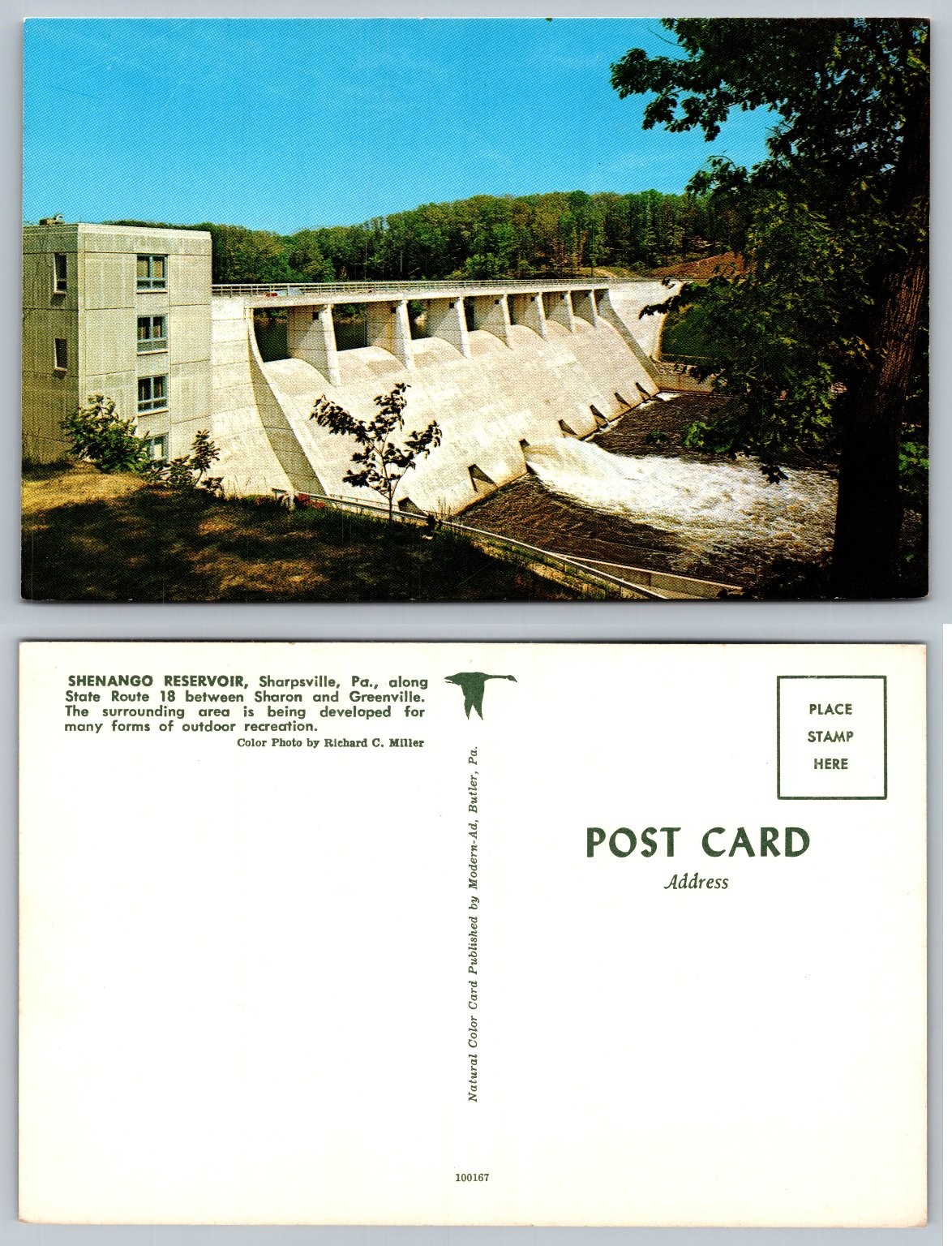 Shenango Reservoir Dam Sharpsville PA Vintage Postcard Modern-Ad Chrome