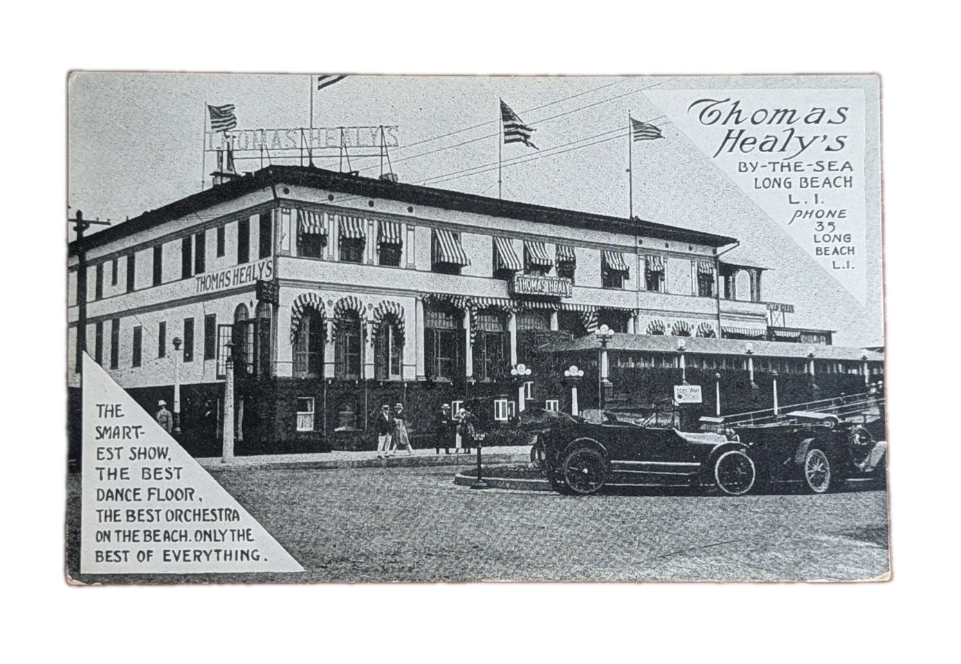 Vtg Long Beach New York Post Card Thomas Healy’s by the Sea 1915-17 Burned 1917