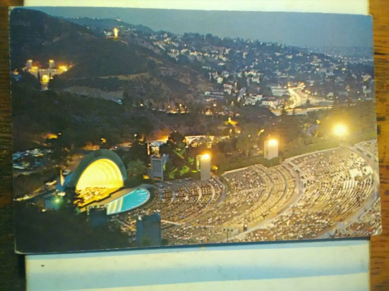 VINTAGE POST CARD BOWEL @ NIGHT HOLLYWOOD CALIFORNIA THE PACIFIC NORTHWEST