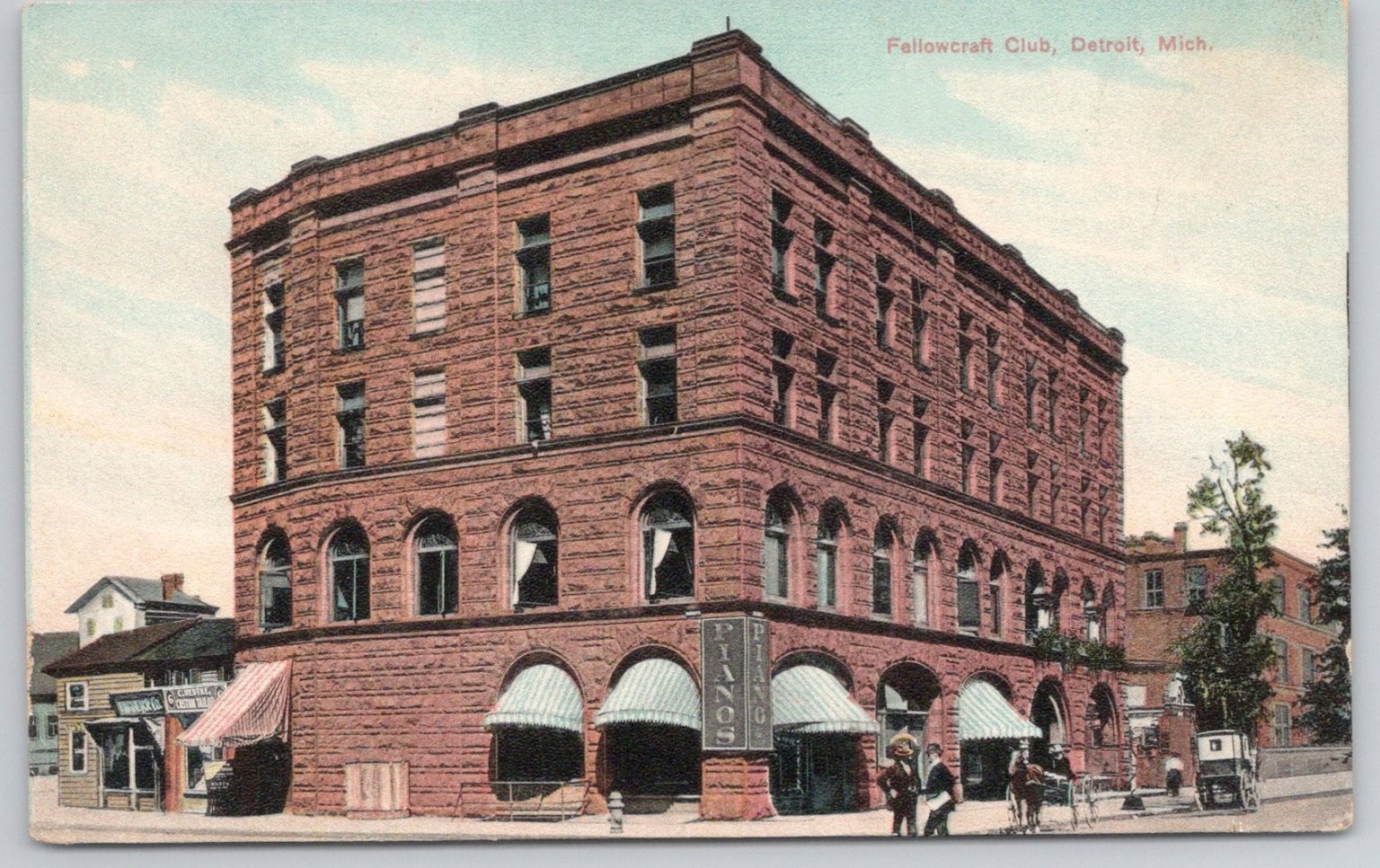 Fellowcraft Club Detroit MI Litho-Chrome Piano Store Vintage Postcard c1910s