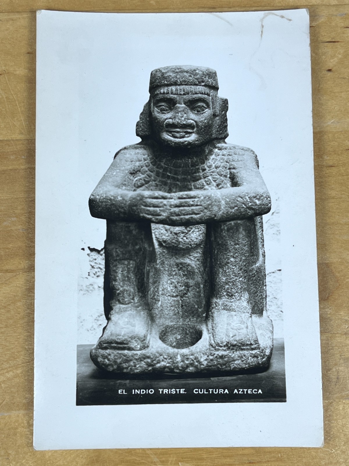 Aztec Culture Mexico The Sad Indian Sculpture Post Card Real Photo Gevaert Vtg