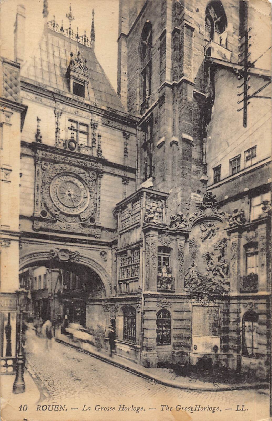 1919 La Grosse Horloge Rouen 1910s Postcard France Rue du Gros Clock US Military
