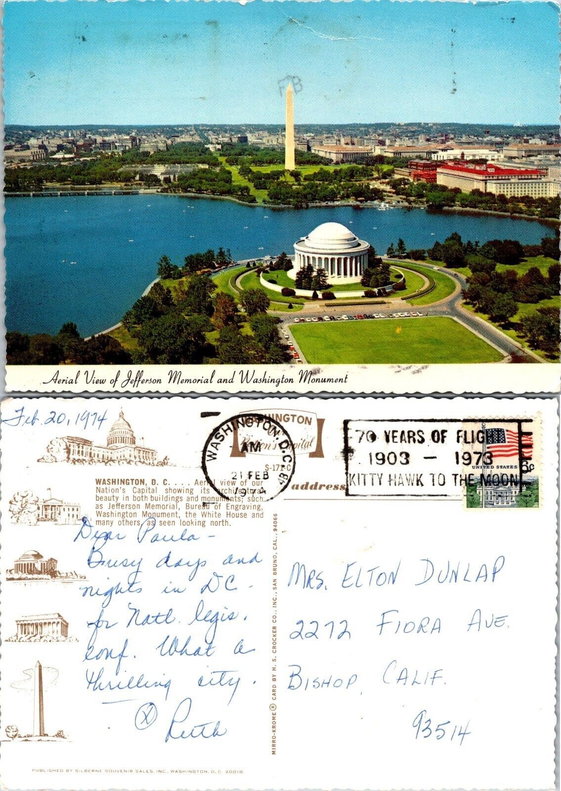Washington D.C. Jefferson Memorial Washington Monument Posted 1974 CA Postcard