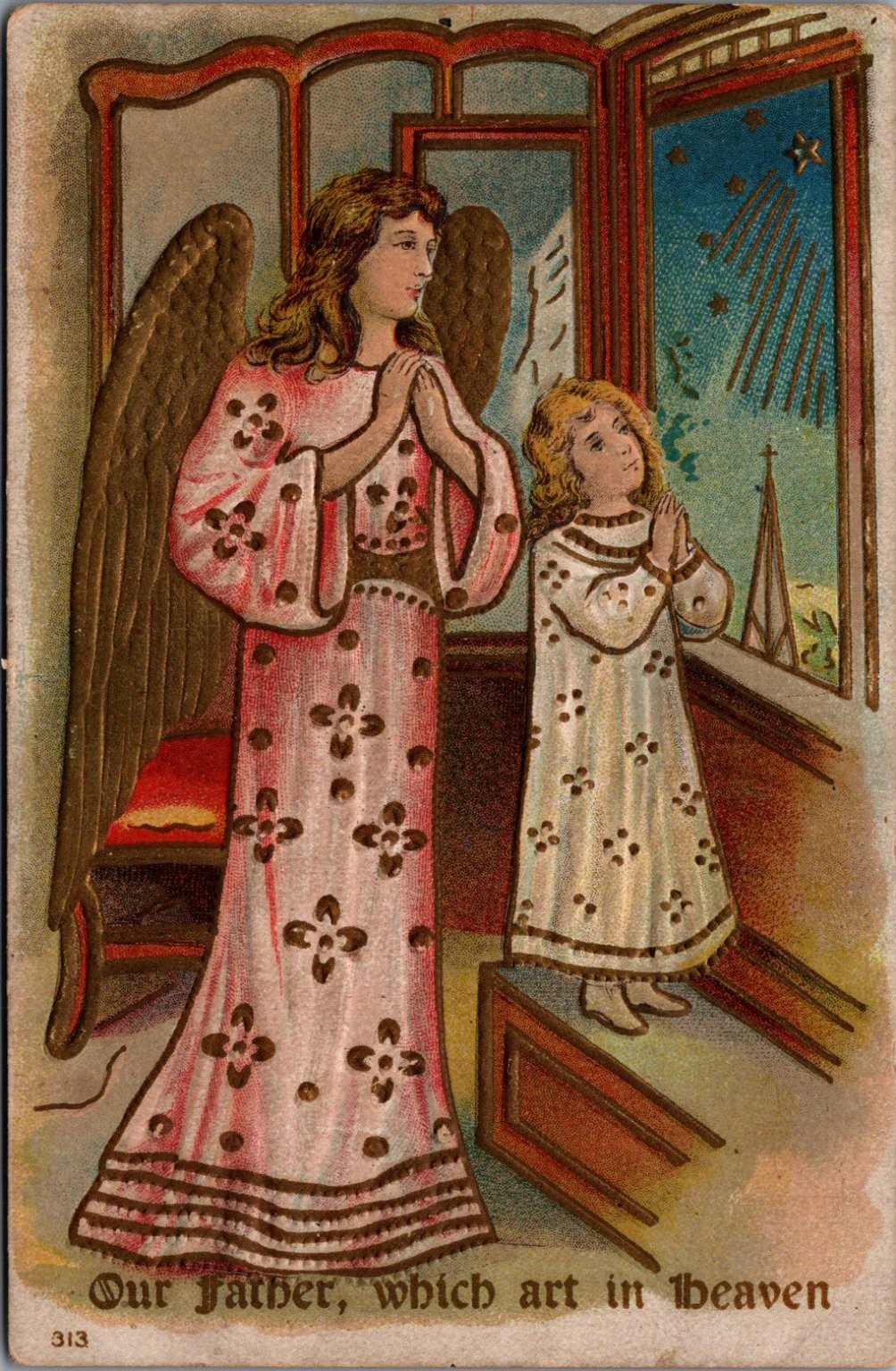 Religious Angel Child Our Father Prayer Embossed Postcard A.&S. c.1901-1907