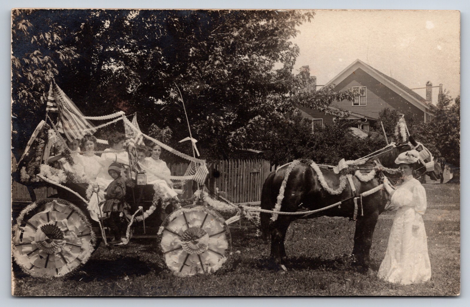 Horse-Drawn 4th of July Parade Float Mendota Illinois IL c1910 Real Photo RPPC