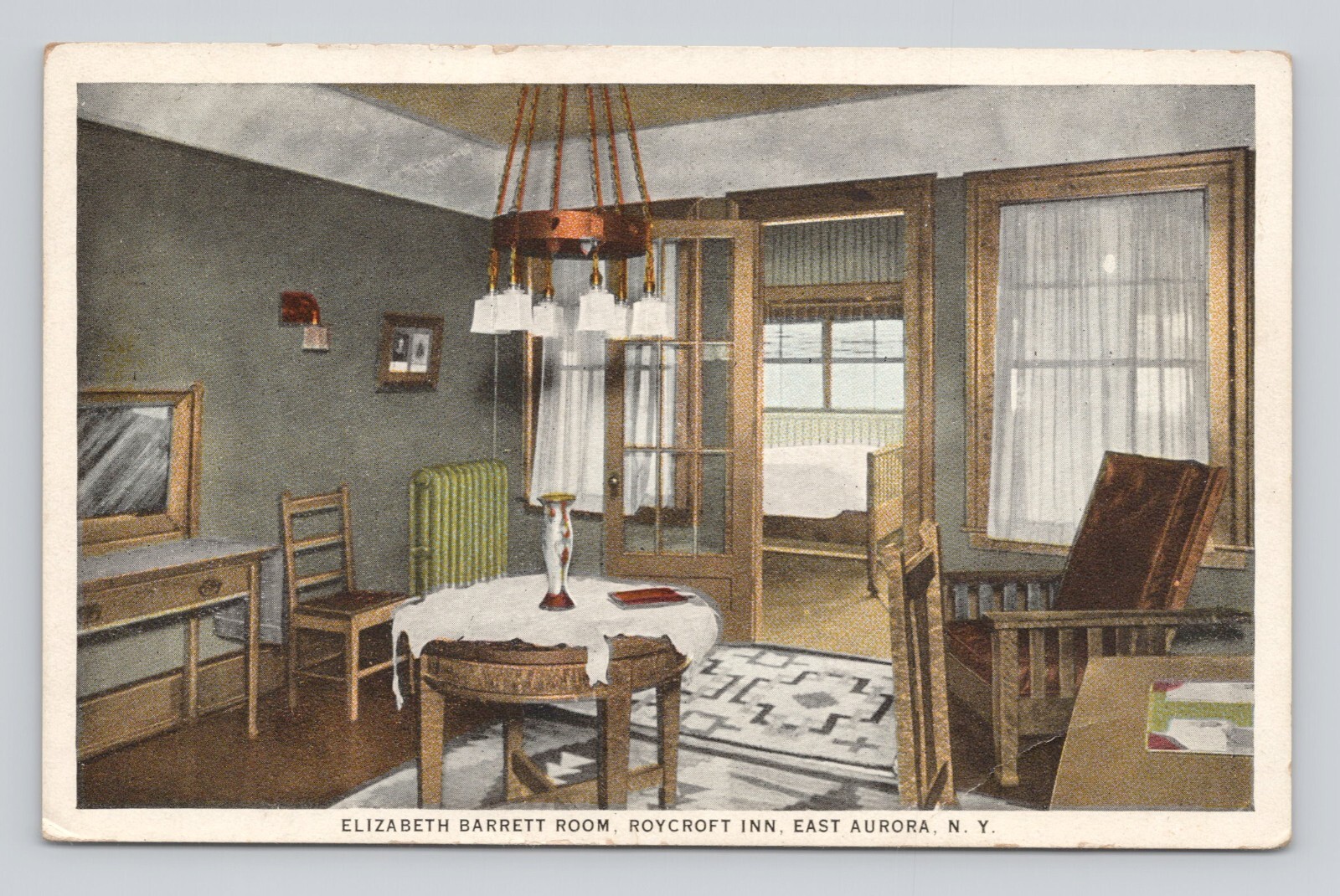 Postcard Elizabeth Barrett Room Roycroft nn East Aurora NY ~ 1936