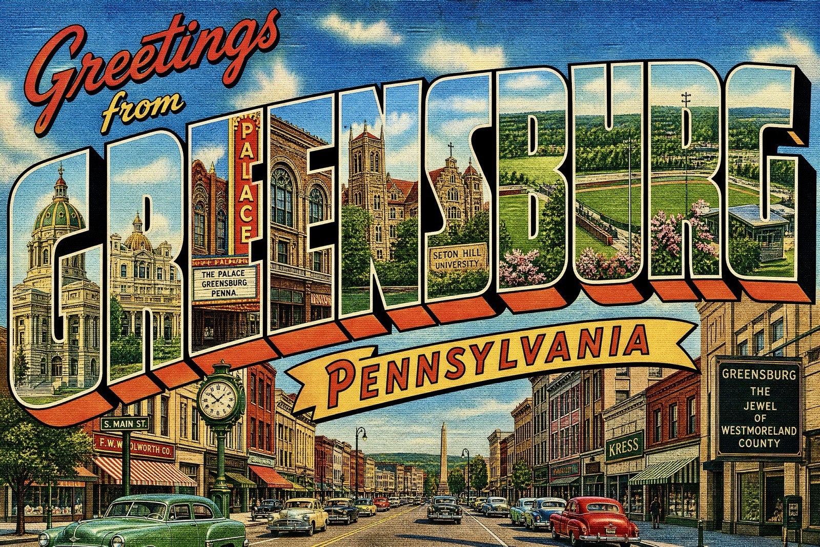 Greetings From Greensburg, PENNSYLVANIA Modern Large Letter Postcard C3