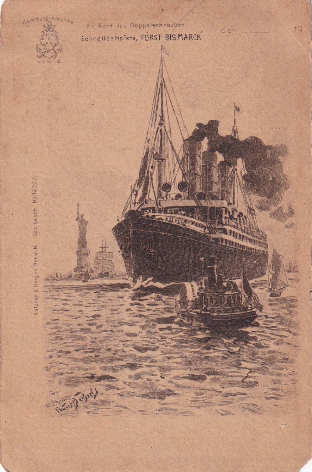 Vintage Postcard – Private Mailing Card Steamer Prince Bismarck Hamburg Amerika