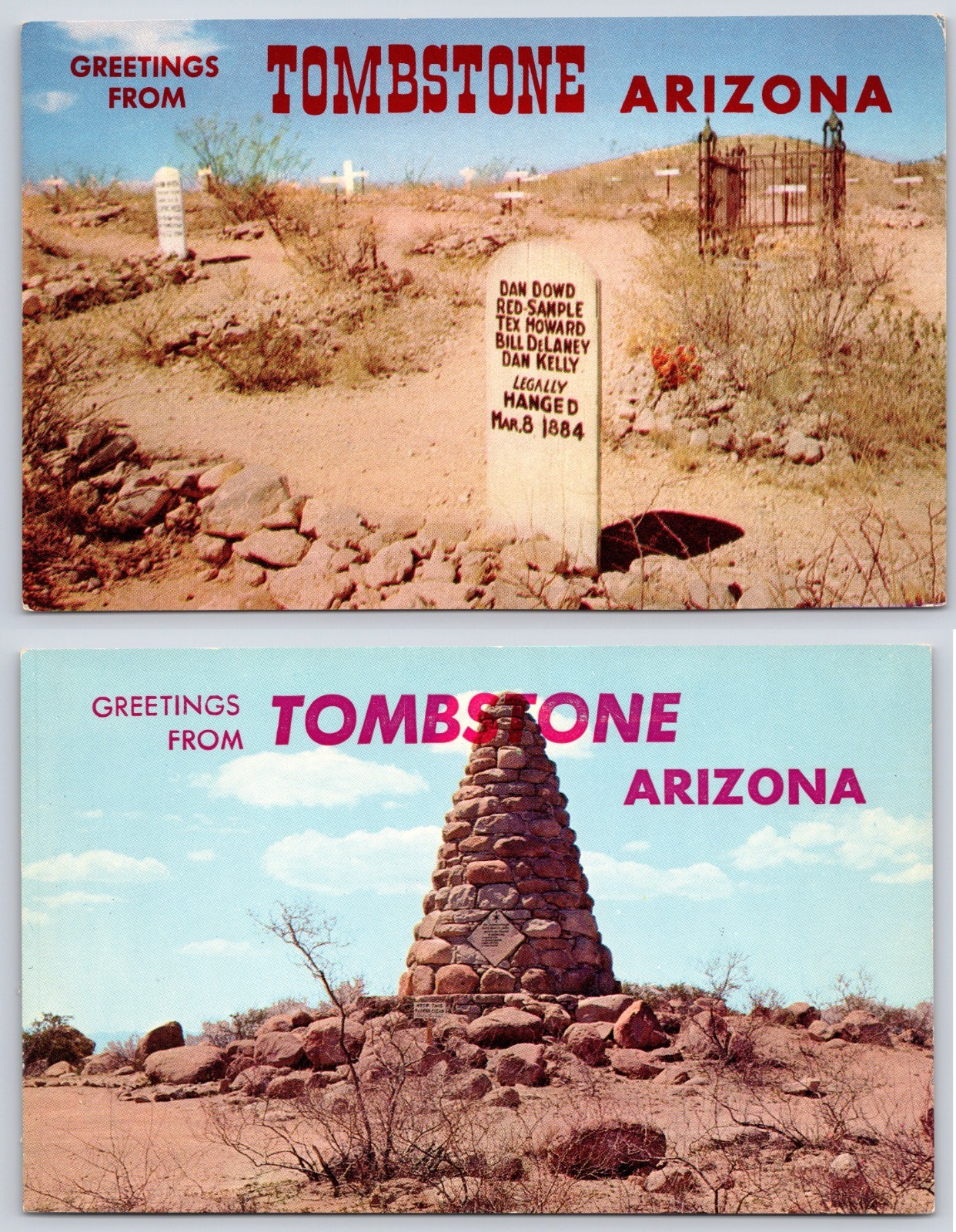 2 Postcards – Tombstone, Arizona – Greetings, circa 1950s/60s, Unposted (13a)