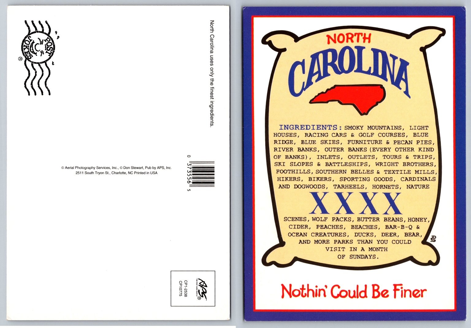 North Carolina “Ingredients” State Map Postcard 2011 APS Nothin’ Could Be Finer