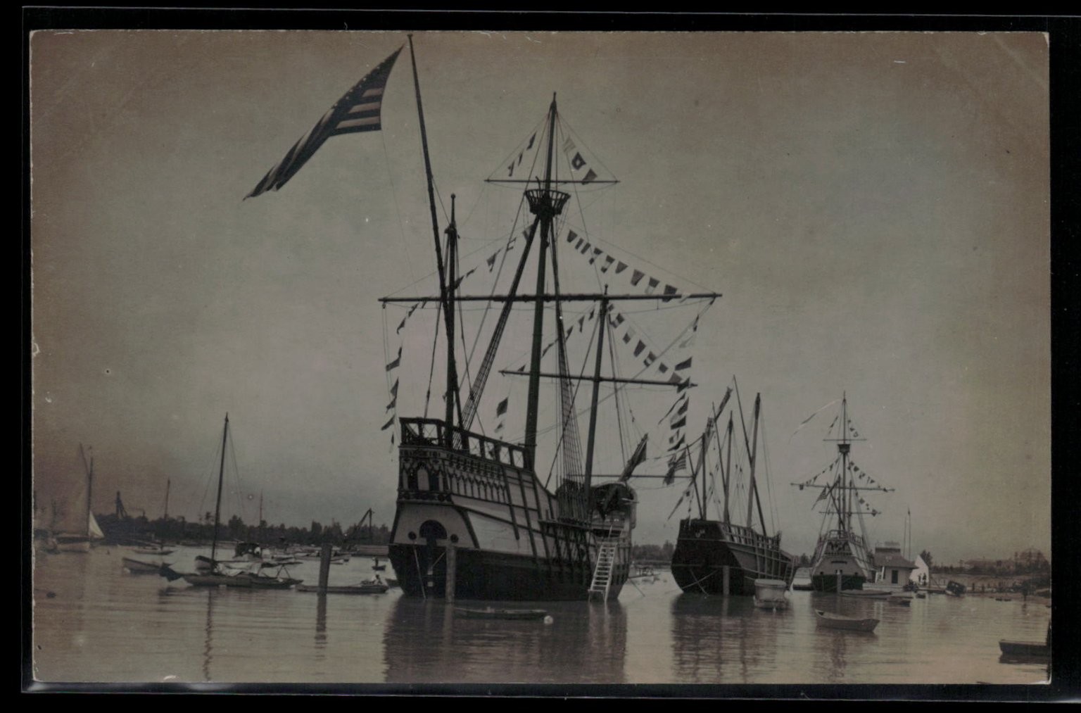 Vintage Real Photo Postcard Columbus Ships Replicas 1926 Sesquicentennial RPPC