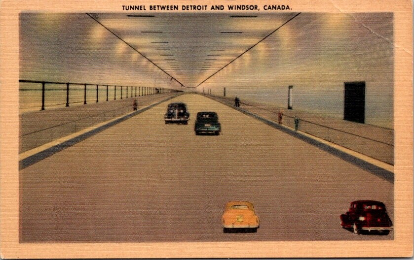 Postcard Tunnel Detroit Michigan MI To Windsor Ontario Canada c.1930-1945 R009