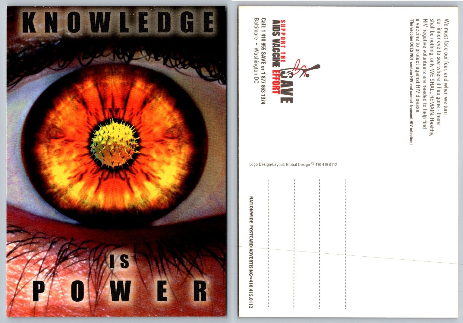 AIDS Vaccine Effort Postcard Knowledge is Power Global Design Eye PSA
