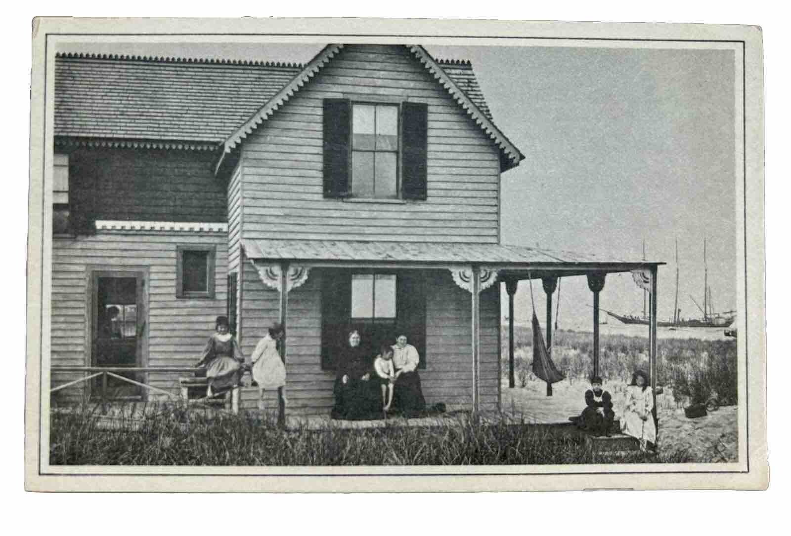 Vintage Printed Lithograph Post Card Castelhun Cottage Plum Island Abbie and Eva