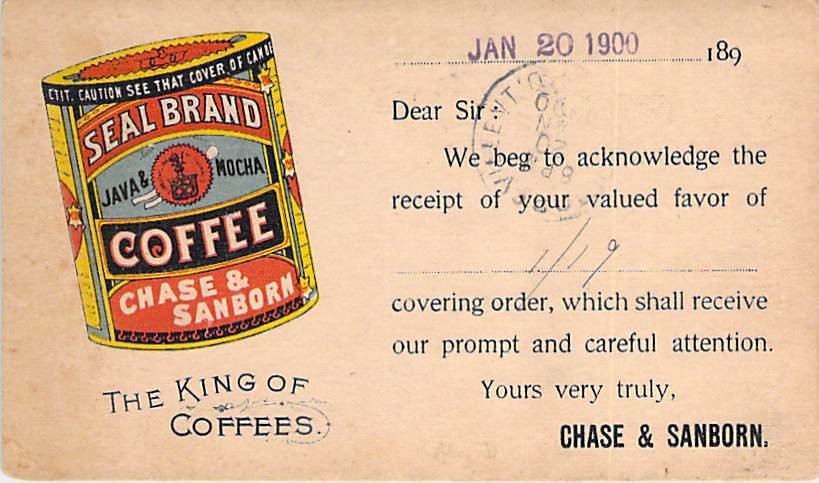 1900 Chase & Sanborn Seal Brand Coffee Ad Postcard Boston MA PMC