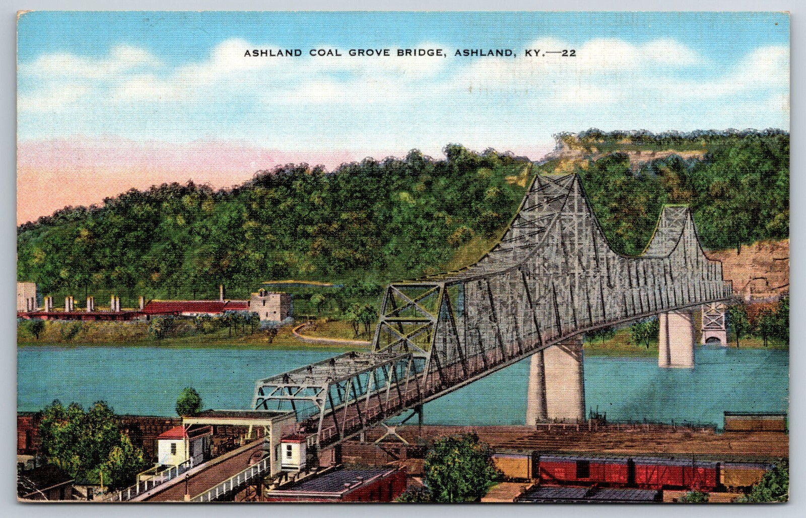Ashland Coal Grove Bridge KY Kentucky Train Railroad Postcard B6
