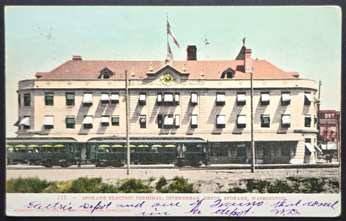 1908 Spokane WA Electric Terminal Interurban Depot Postcard Mitchell Publisher
