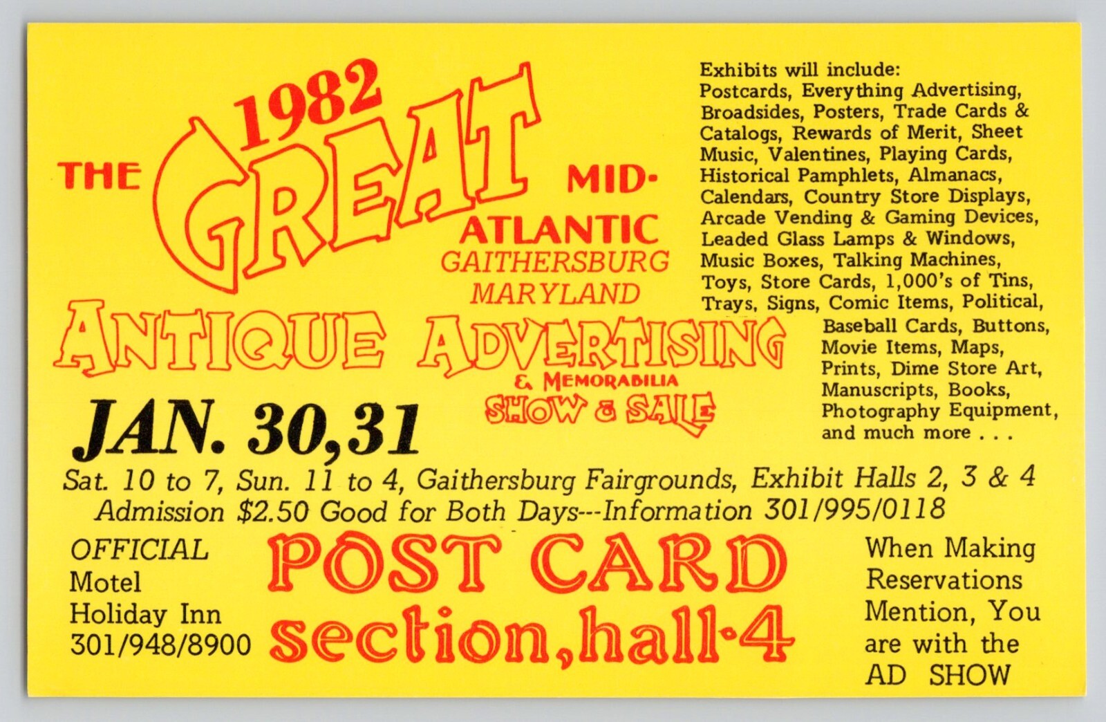 1982 Great Mid-Atlantic Gaithersburg Maryland Antique Advertisement Postcard
