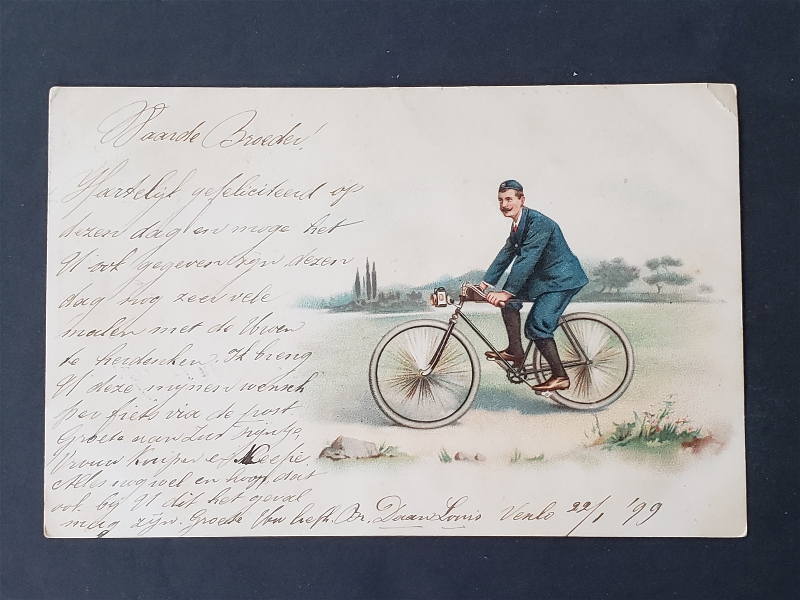1899 antique POSTCARD BICYCLE postage stamp postmark leiden venlo netherlands