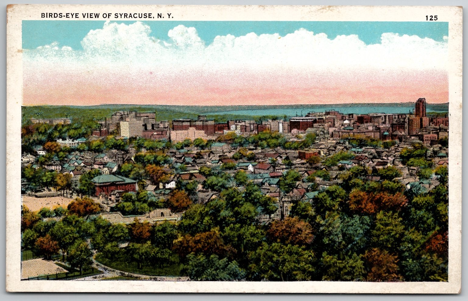Vintage Birds-Eye View Syracuse NY Linen Postcard Miller Paper Co.