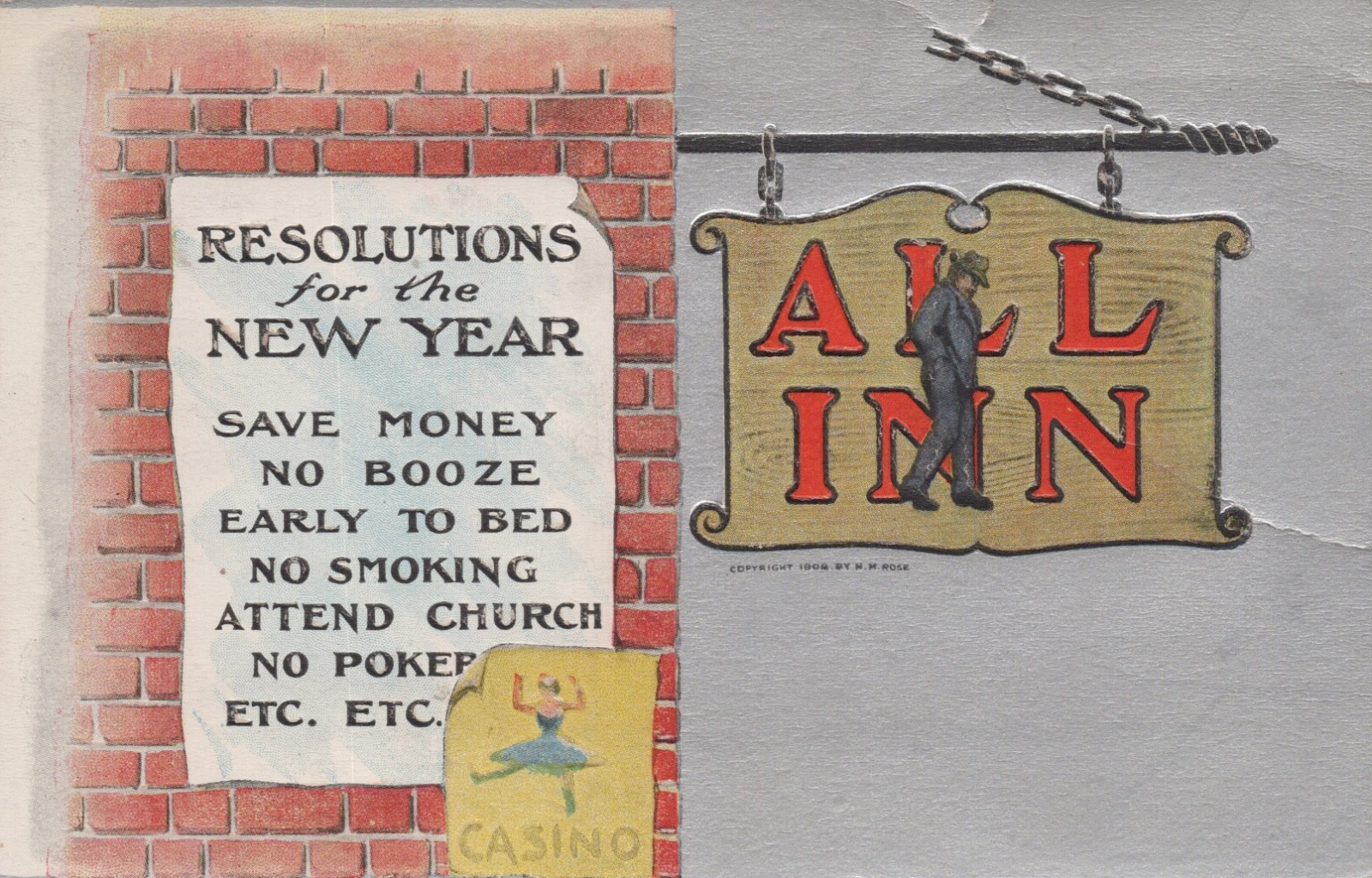 Resolutions For The New Year All Inn Casino Divided Back Vintage Postcard