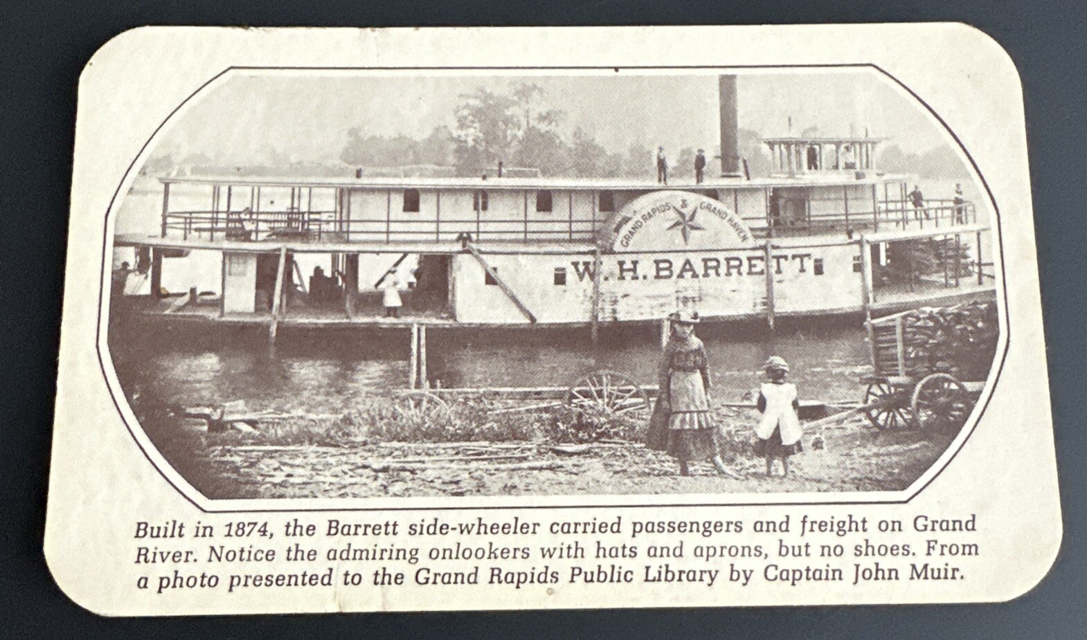 Postcard 1967: W H Barrett Side Wheeler Ship Double Cardboard ~ Grand Rapids, MI