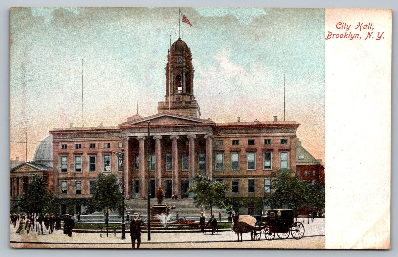 Postcard City Hall Brooklyn NY NYC Street View Horse And Buggy Carriage