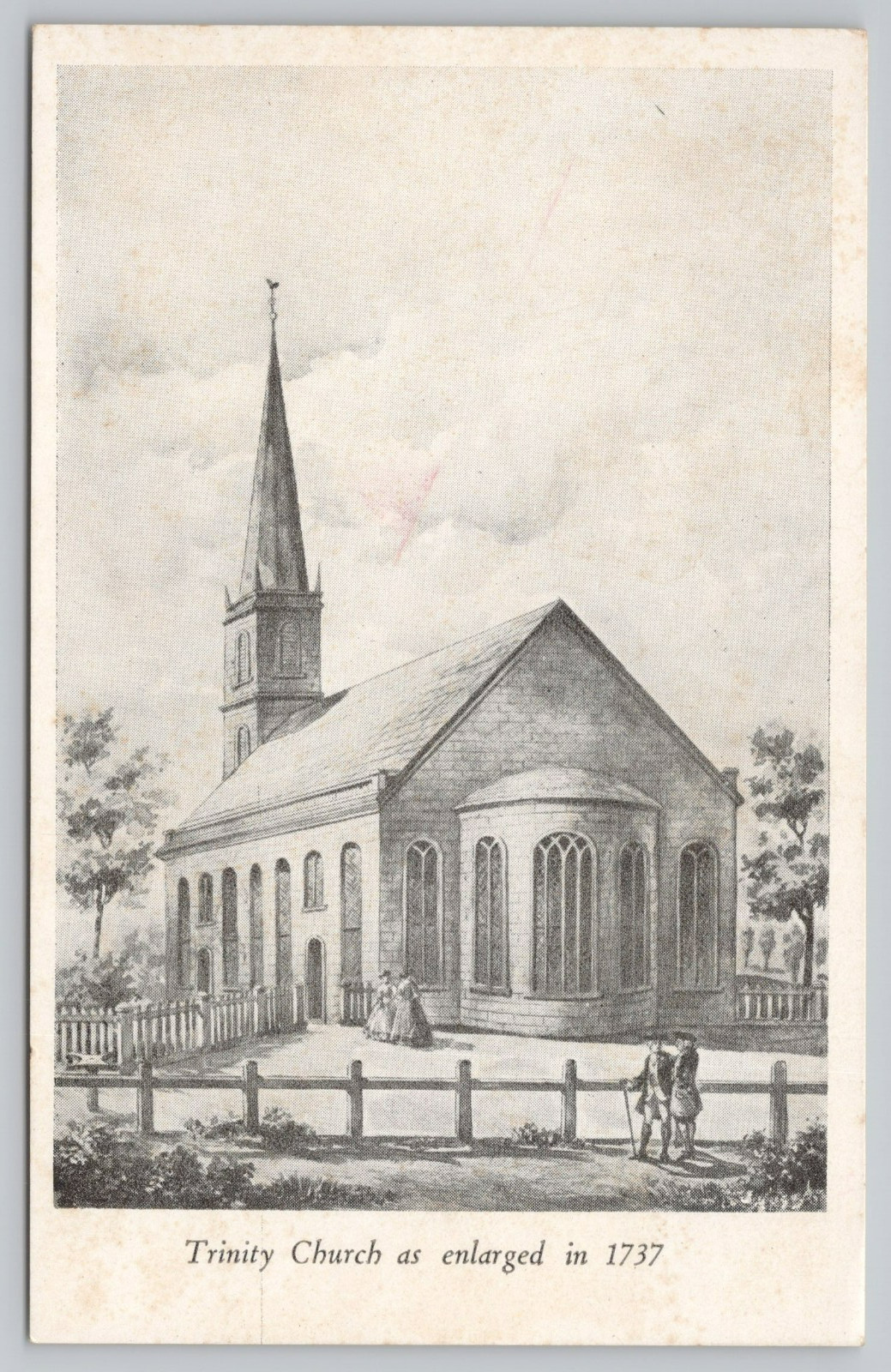 Postcard Trinity Church Broadway and Wall Street New York City B & W Drawing