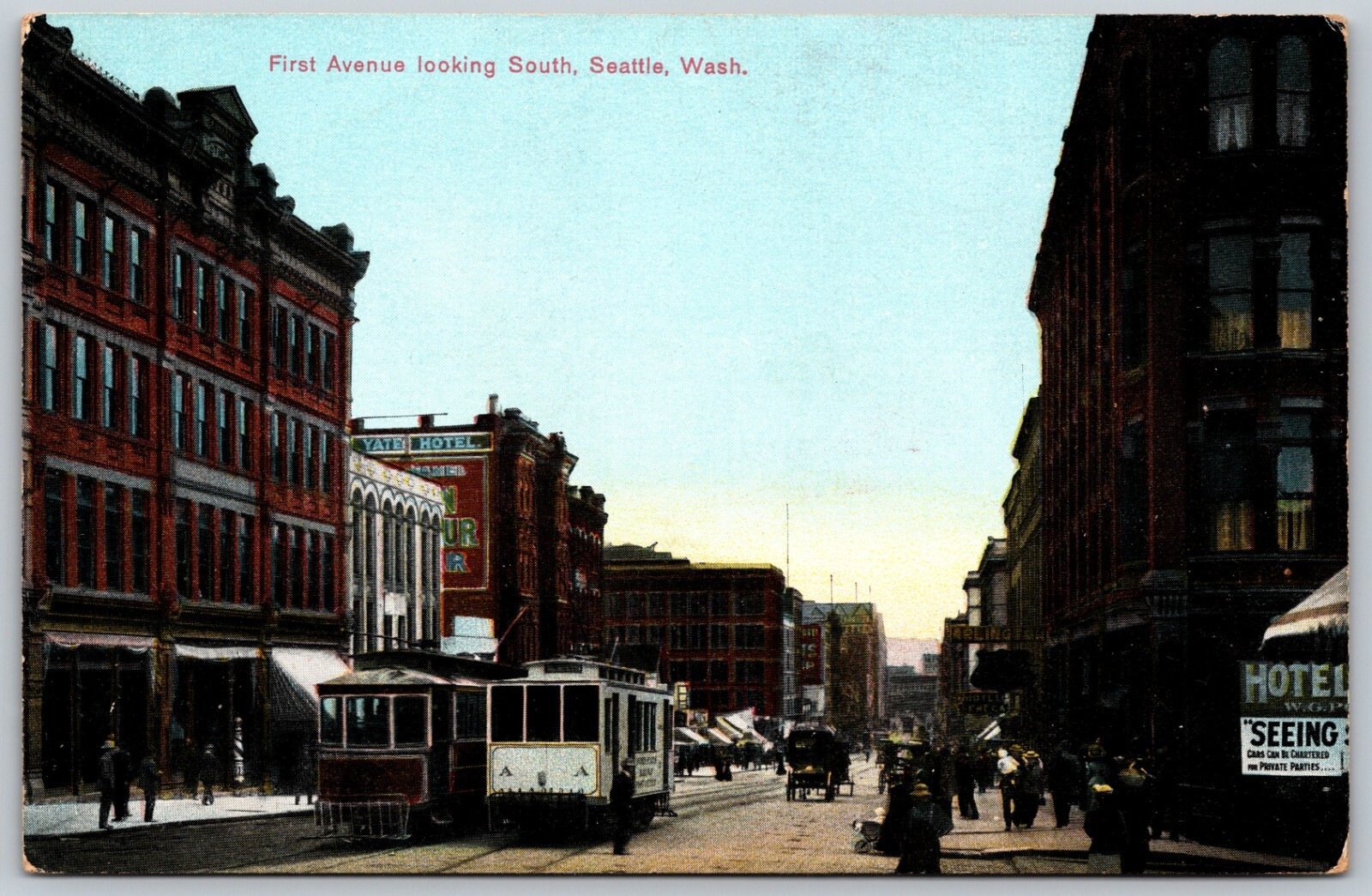1909 First Avenue Seattle Washington Street Scene ANTIQUE Postcard