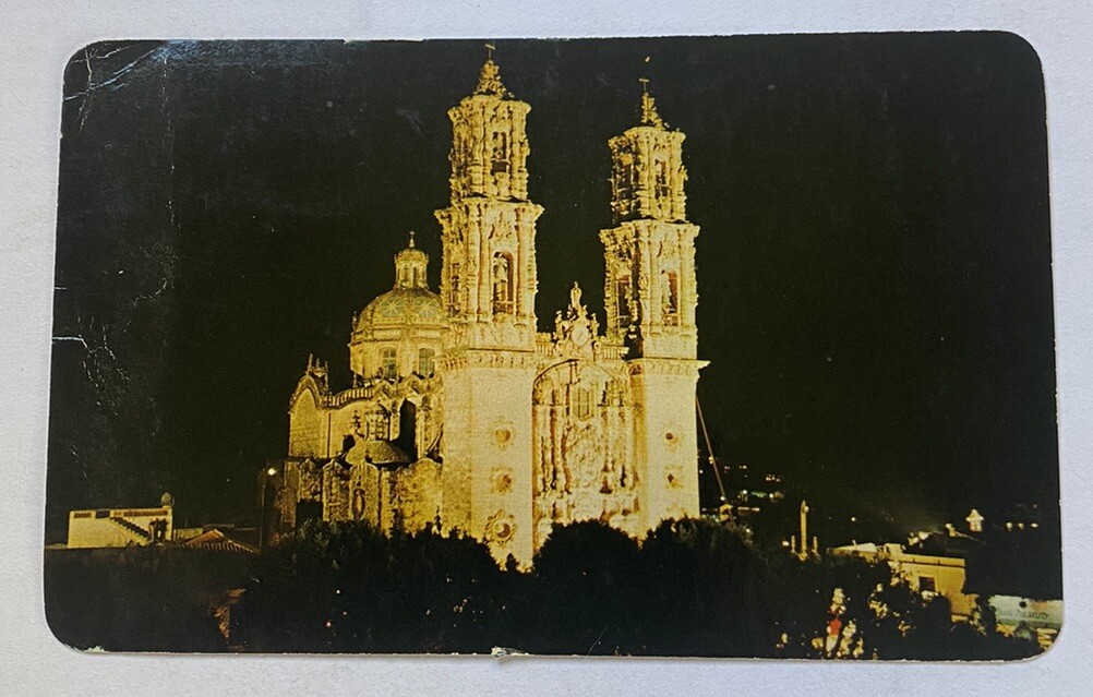 Vintage Postcard ~ Santa Prisca Parish Night View ~ Taxco Guerrero Mexico GRO